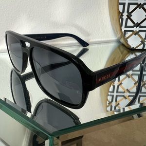 GUCCI 0925 Black Logo Polarized Aviator Unisex Sunglasses GG0925S 001 Pilot
